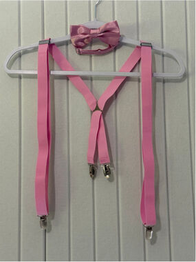 Pale pink bow tie and suspenders